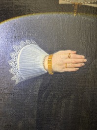 Flemish school: Portrait of Marie Elias de Dixmude, wife of Laurent Thibault, oil on canvas marouflated on board, 17th C.