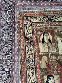 A Persian Kashan (Keshan) Mohtashem rug with Shirin and Khosrow, wool on cotton, late 19th C.