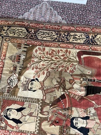 A Persian Kashan (Keshan) Mohtashem rug with Shirin and Khosrow, wool on cotton, late 19th C.