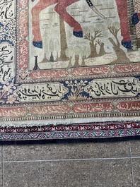 A Persian Kashan (Keshan) Mohtashem rug with Shirin and Khosrow, wool on cotton, late 19th C.
