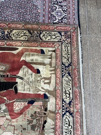 A Persian Kashan (Keshan) Mohtashem rug with Shirin and Khosrow, wool on cotton, late 19th C.