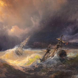 Théodore Gudin (1802-1880): Ships in a storm, oil on canvas, dated 1836