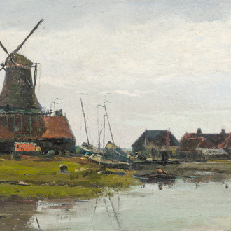 Paul Kuhstoss (1870-1898): Moulin au bord du village, huile sur toile