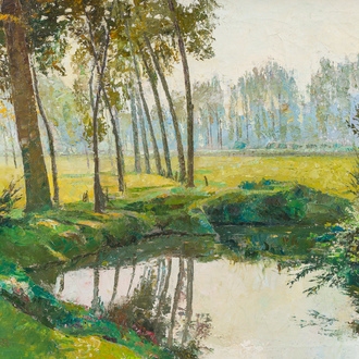 Louis Broeckaert (1892-1957): 'La Senne à Beersel', huile sur toile, daté (automne) 1944