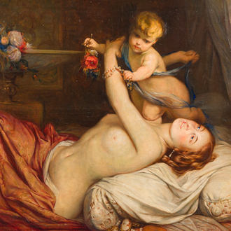 École belge, suiveur de Gustaaf Wappers (1803-1874): Jeune mère avec enfant, huile sur toile, début du 20ème siècle