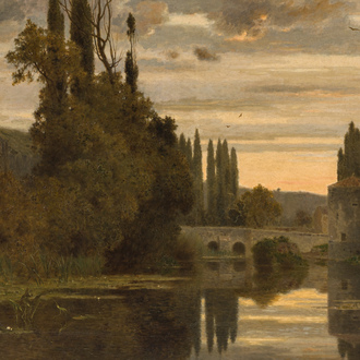 Paul-Alfred Parent de Curzon (1820-1895): 'Les bords du Clain à Poitiers', huile sur toile