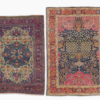 Deux tapis orientals de type Tabriz et Isphahan à décor floral, laine sur cotton, première moitié du 20ème siècle