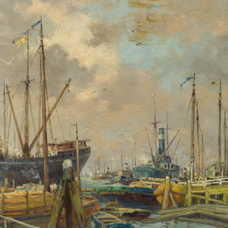 Jan Gerard Smits (1823-1910, à la manière de): Vue d'un port, huile sur toile