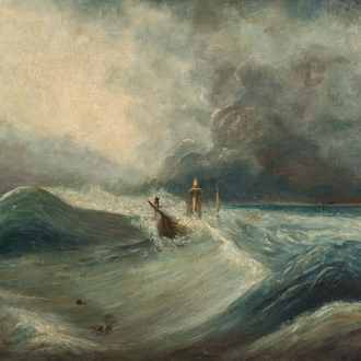 François Pierre Barry (1813-1905, attribué à): Le naufrage, huile sur toile, 19ème siècle