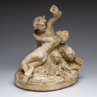 École française, suiveur de Claude Michel (Clodion, 1738-1814): Pan et la nymphe Syrinx, plâtre patiné, 19ème/20ème siècle