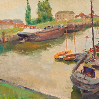 Eduard Storms (1905-?): Port de Doel, huile sur toile, daté 1967