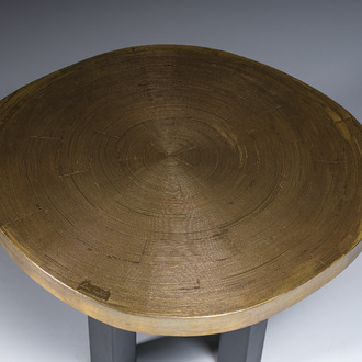 A round side table with engraved brass top, Georges Mathias for Lova Création, Belgium, 1970's/1980's