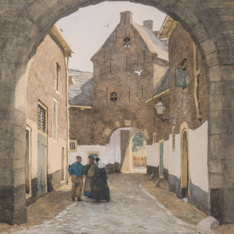 Willem Bastiaan Tholen (1860-1931): Paysage urbain animé, aquarelle sur papier