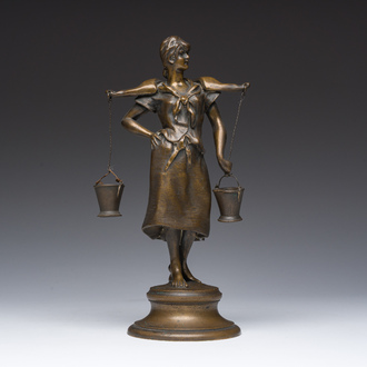 Alphonse-Henri Nelson (1854-1919): The water maiden, patinated bronze, marked 'Cie des bronzes de Bruxelles'