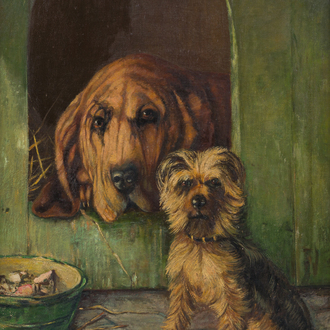 O. Van de Velde (19ème/20ème siècle): Meilleurs amis, huile sur toile, daté 1898