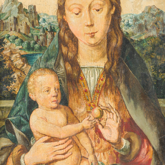 École flamande, à la manière de Hans Memling (1430-1494): Vierge à l'Enfant, huile sur panneau, 19ème/20ème siècle