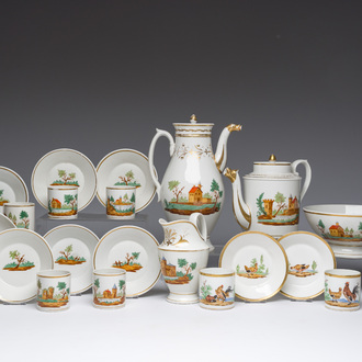 A composite 22-piece coffee and tea service in parcel-gilt porcelain, Brussels or Paris, 19th C.