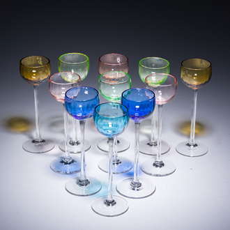 Eleven partly coloured glasses, probably Peter Behrens (1868-1940) for the glass factory Benedikt von Poschinger, ca. 1900