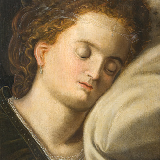 Flemish school, in the manner of Frans Floris (1517-1570): Portrait of a lady, oil on panel, 16th C.
