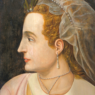 Flemish school, in the manner of Frans Floris (1517-1570): Portrait of a lady in profile, oil on panel, 16th C.