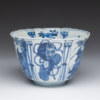 Bol de type corbeau en porcelaine de Chine bleu et blanc dite 'kraak', Wanli