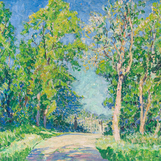 Henri Deglume (1865-1940): Allée dans un paysage ensoleillé, huile sur toile