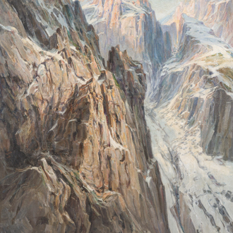 Paul Dillens (1874-1965): Paysage de montagne enneigé, huile sur toile