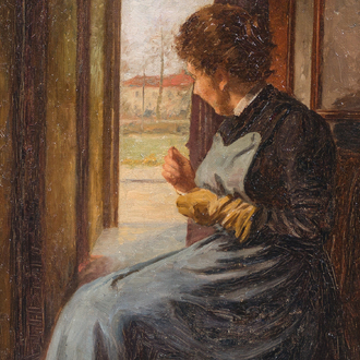 Charles Rousseau (1862-1916): La couturière, huile sur toile, daté 1902