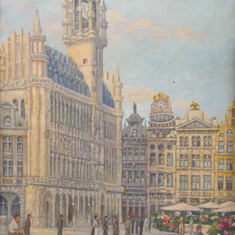 École belge, Lessemaeker (20ème siècle): Grand-Place de Bruxelles, huile sur toile