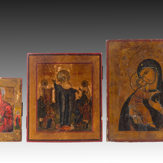 Three various Russian orthodox icons, 'Mother of God' and 'Mother of God, joy of all who sorrow', 19th C.