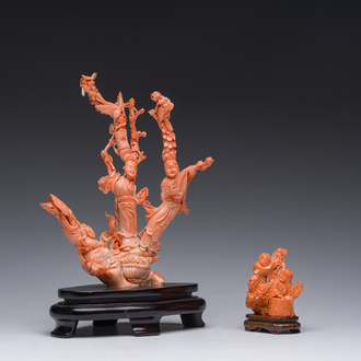 Deux sculptures en corail rouge, Chine, 19ème/20ème siècle