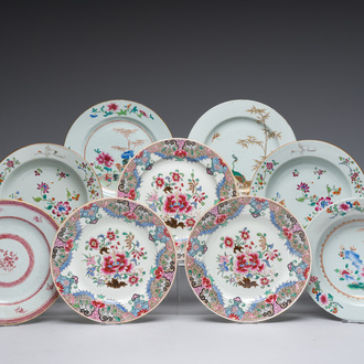 Neuf assiettes en porcelaine de Chine, Qianlong et postérieur