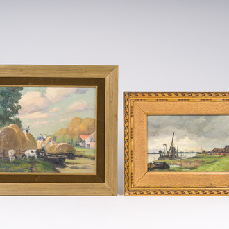 École belge: Deux paysages divers, huile sur toile et panneau