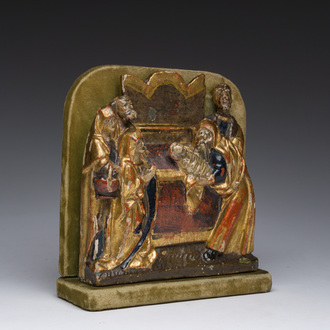 Groupe de retable en bois doré et polychrome représentant la présentation de Jésus au temple, Brabant, 16ème siècle