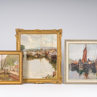 École belge: Trois vues de rivière, huile sur toile, 19ème/20ème siècle