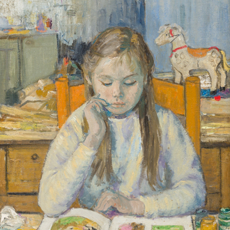 Paul Smolders (1921-1997): Fille lisant, huile sur toile