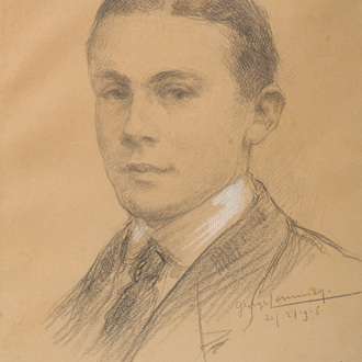 Georges Lemmers (1871-1944): Portrait of a man, heightened pencil drawing, dated 1915