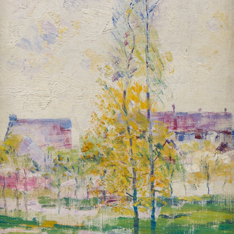 Pierre Thevenet (1870-1937, à la manière de): Deux peupliers dans un paysage, huile sur toile