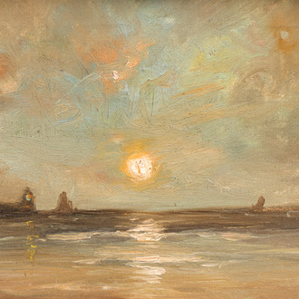 Louis Artan (1837-1890): Marine dans la lumière du soir, huile sur toile