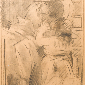 Albaert Servaes (1883-1966): The reconciliation, charcoal on paper, dated 1951