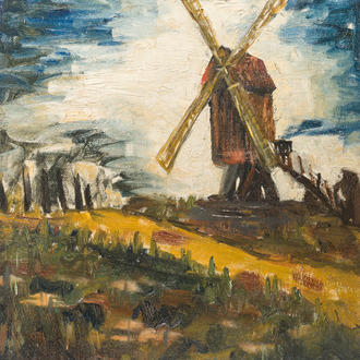 Isidore Opsomer (1878-1967): Landscape with windmill, oil on board
