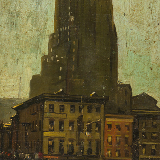 Achille Van Sassenbrouck (1886 - 1979): Building in New York, oil on board, (1929)
