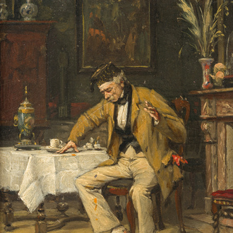 Gérard Jozef Portielje (1856-1929): The broken egg, oil on panel