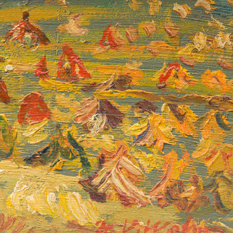 Henri Victor Wolvens (1896-1977): Landscape with haystacks, oil on board