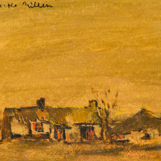 Willem Van Hecke (1893-1976): Landscape with farm, oil on paper