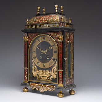 A French Louis XIV style tortoise veneer and gilt bronze Boulle clock or 'Religieuse', 19th C.