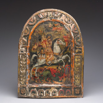 Een Grieks-orthodoxe 'Sint-Joris en de draak' icoon, 19de eeuw