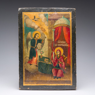 Een Russisch-orthodoxe 'De boodschap aan Maria' icoon, 18de/19de eeuw