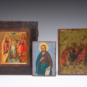 Drie diverse Russisch- en Grieks-orthodoxe iconen, 19de/20ste eeuw
