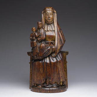 A polychromed wooden Saint Anne Trinity group, probably Flanders or Northern France, 15th C.